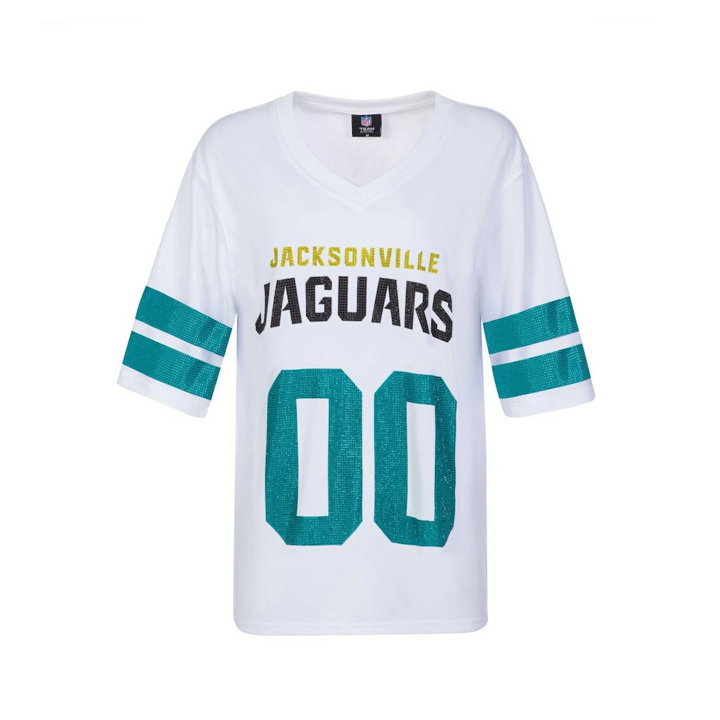 Jacksonville Jaguars Cuce Women's Rhinestone V-Neck Tunic - White sale