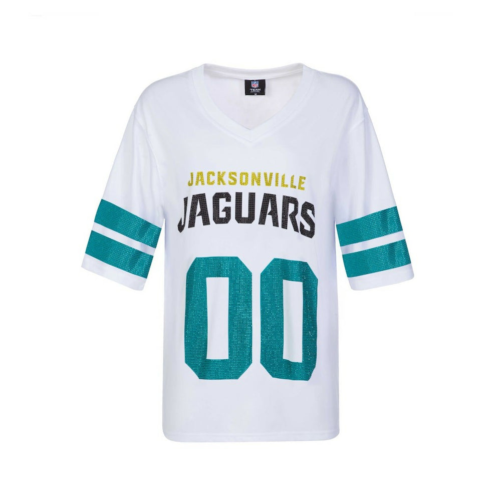 Jacksonville Jaguars Cuce Women's Rhinestone V-Neck Tunic - White sale