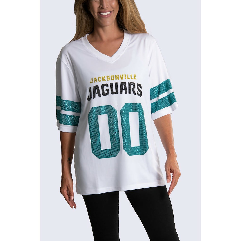 Jacksonville Jaguars Cuce Women's Rhinestone V-Neck Tunic - White sale