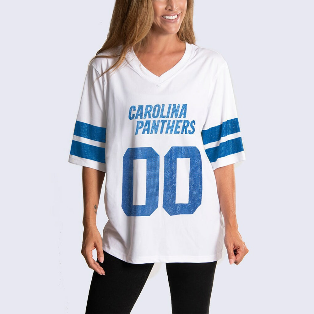 Carolina Panthers Cuce Women's Rhinestone V-Neck Tunic - White outlet