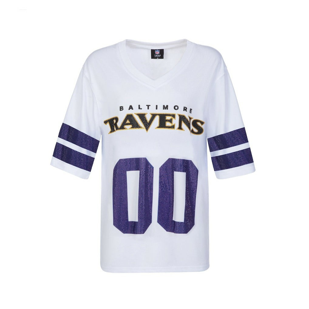 Baltimore Ravens Cuce Women's Rhinestone V-Neck Tunic - White for sale