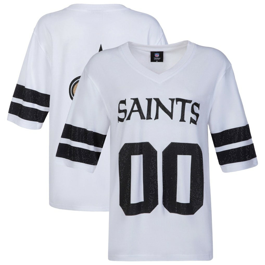 New Orleans Saints Cuce Women's Rhinestone V-Neck Tunic - White discount