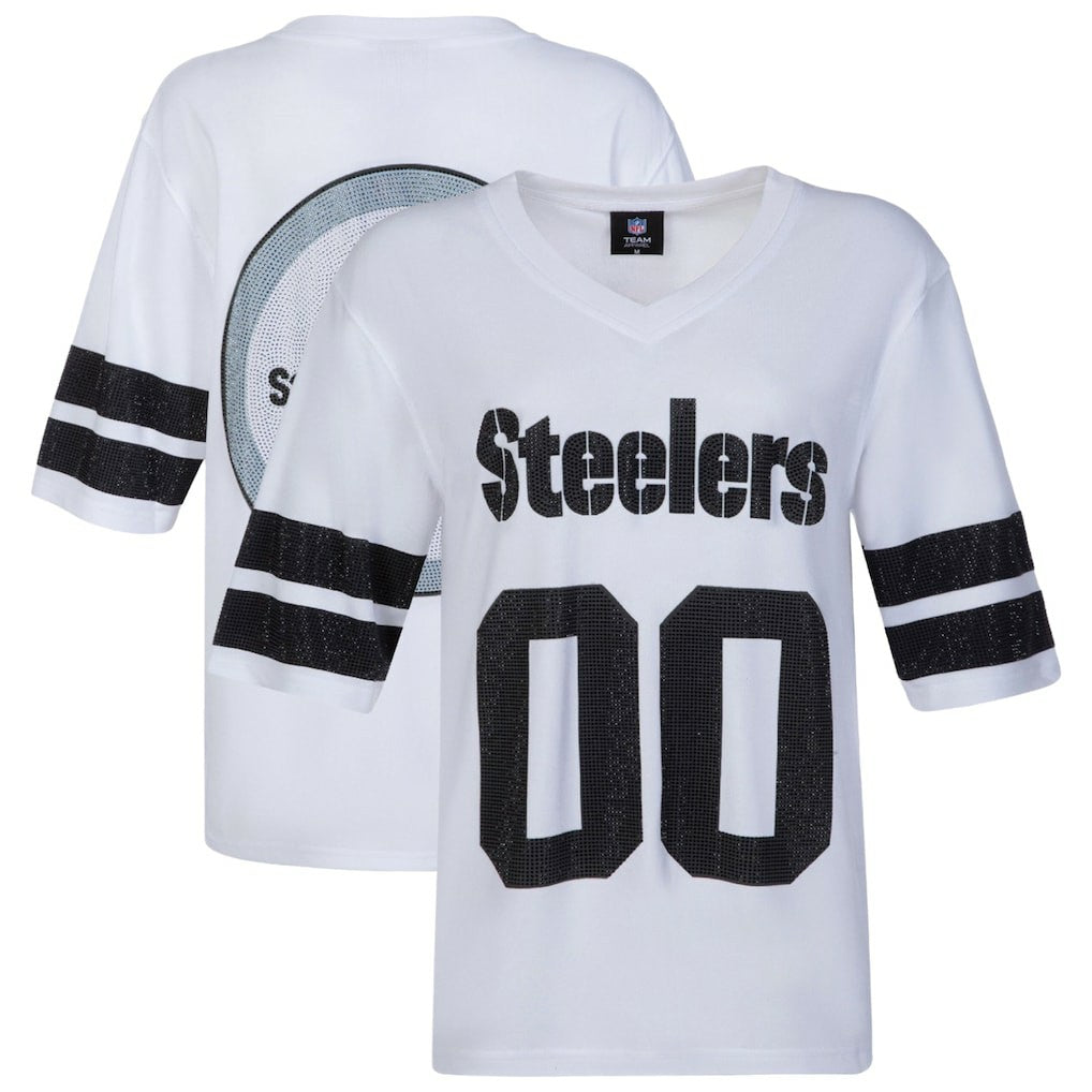 Pittsburgh Steelers Cuce Women's Rhinestone V-Neck Tunic - White for sale