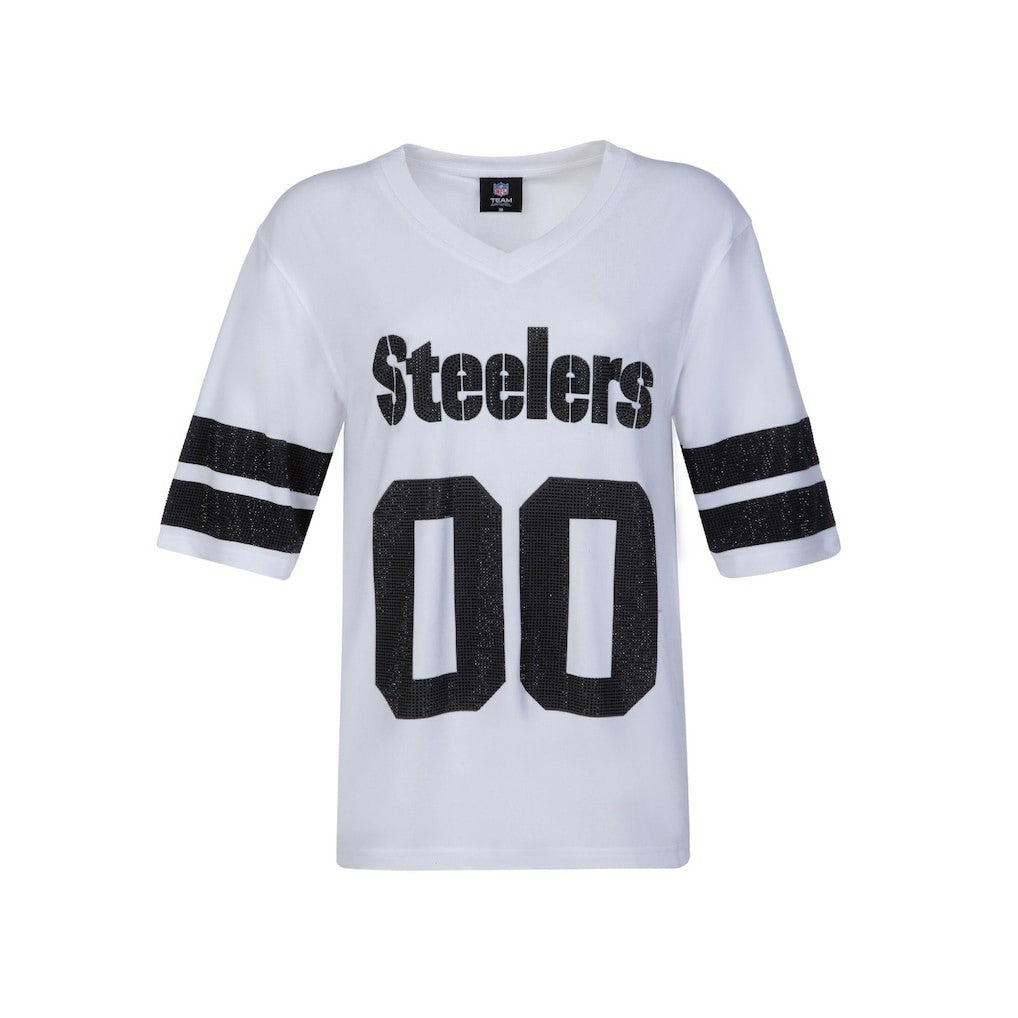 Pittsburgh Steelers Cuce Women's Rhinestone V-Neck Tunic - White for sale