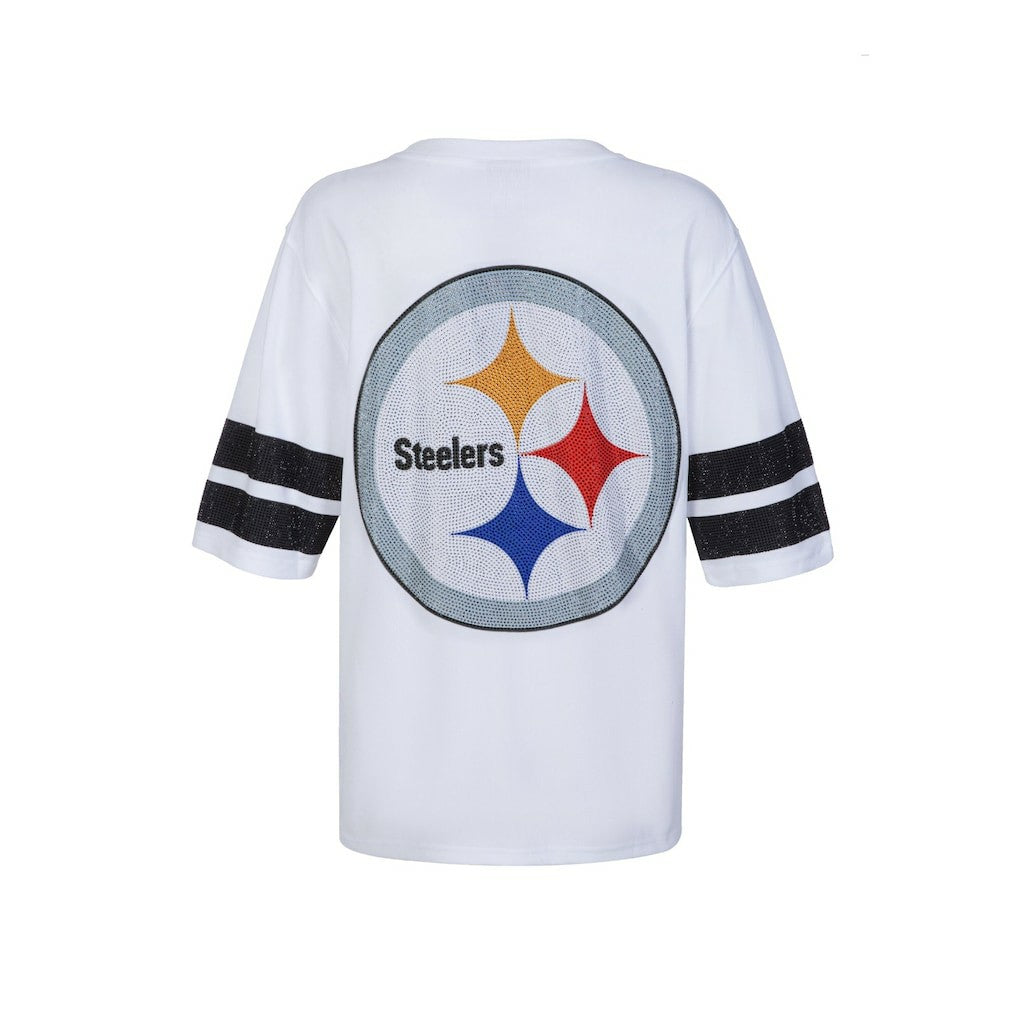Pittsburgh Steelers Cuce Women's Rhinestone V-Neck Tunic - White for sale