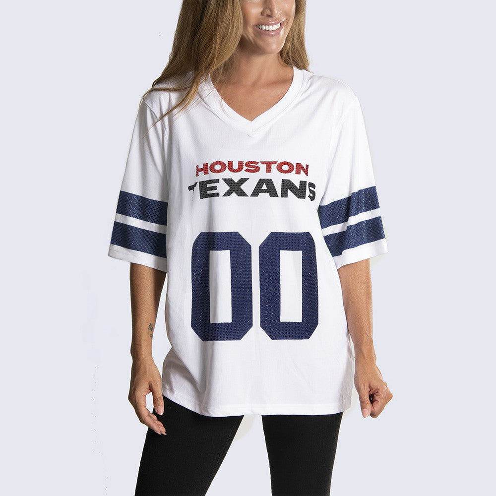 Houston Texans Cuce Women's Rhinestone V-Neck Tunic - White cheap