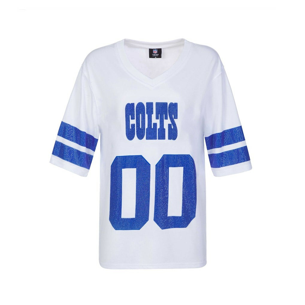 Indianapolis Colts Cuce Women's Rhinestone V-Neck Tunic - White for sale