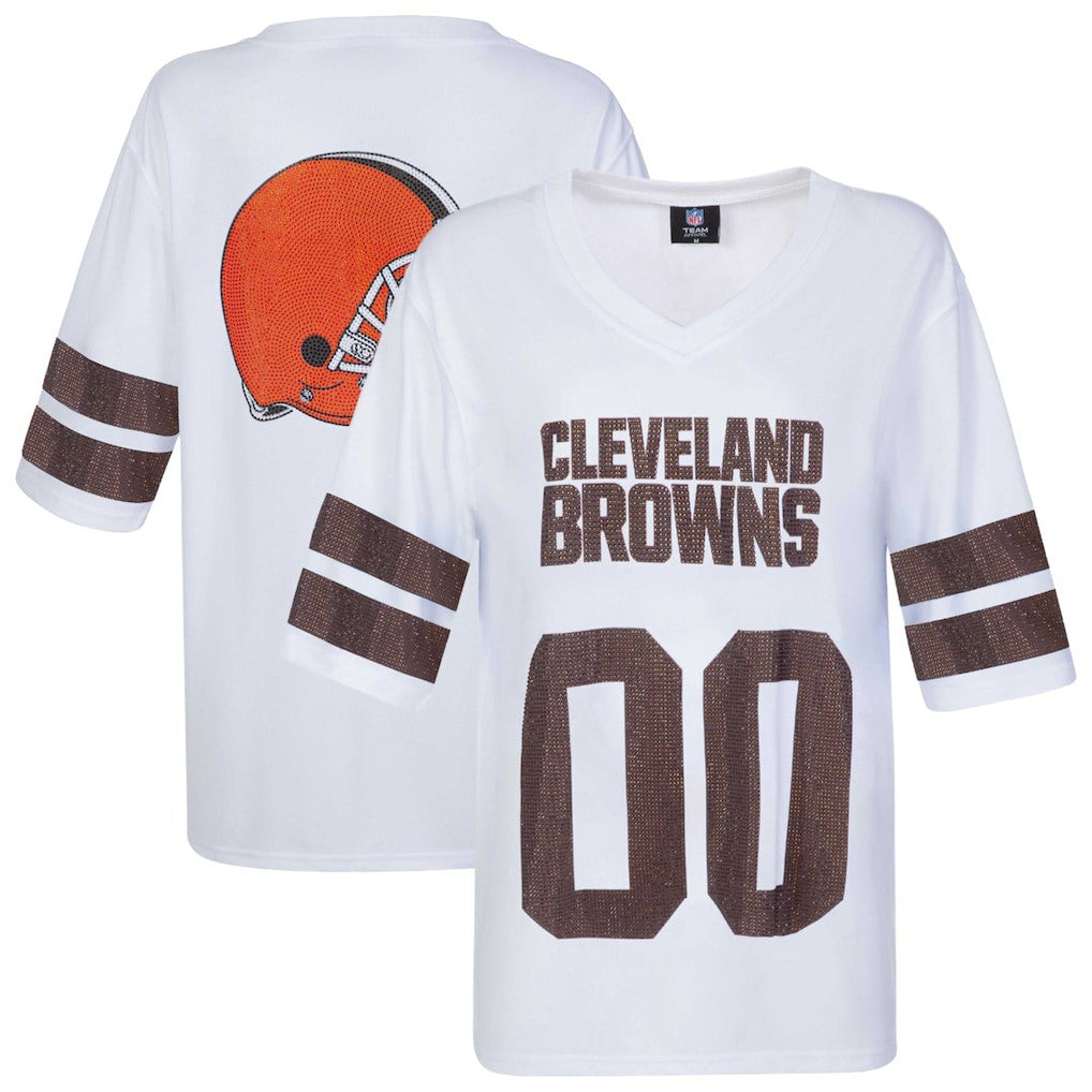 Cleveland Browns Cuce Women's Rhinestone V-Neck Tunic - White cheap