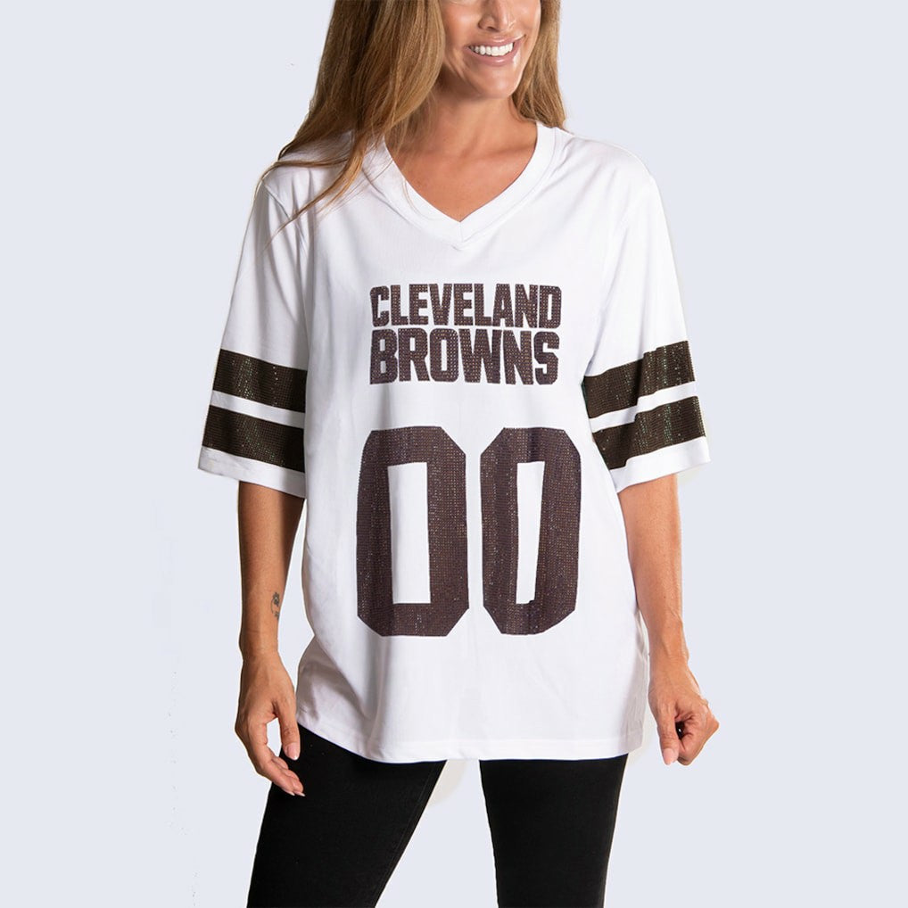 Cleveland Browns Cuce Women's Rhinestone V-Neck Tunic - White cheap