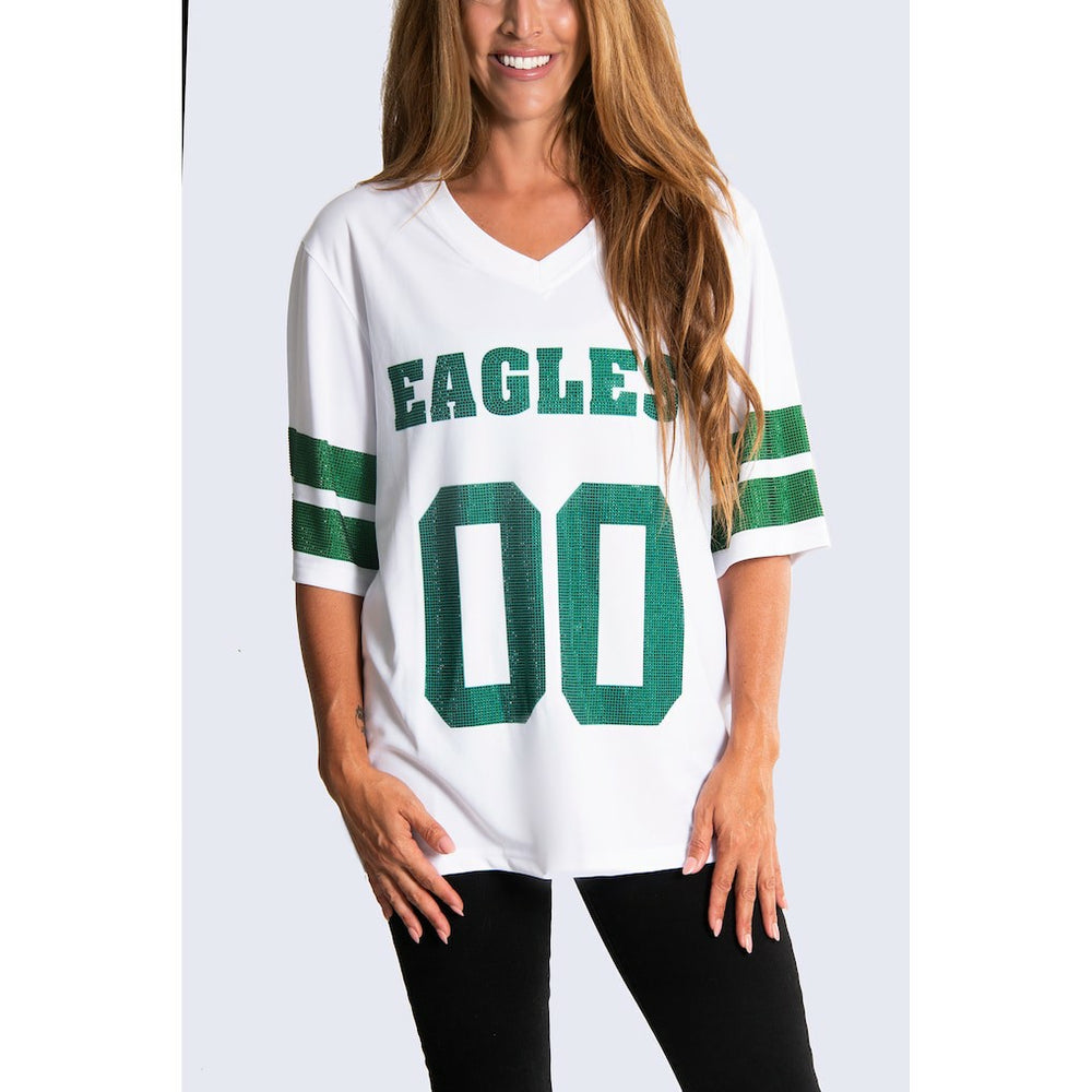 Philadelphia Eagles Cuce Women's Rhinestone V-Neck Tunic - White on sale