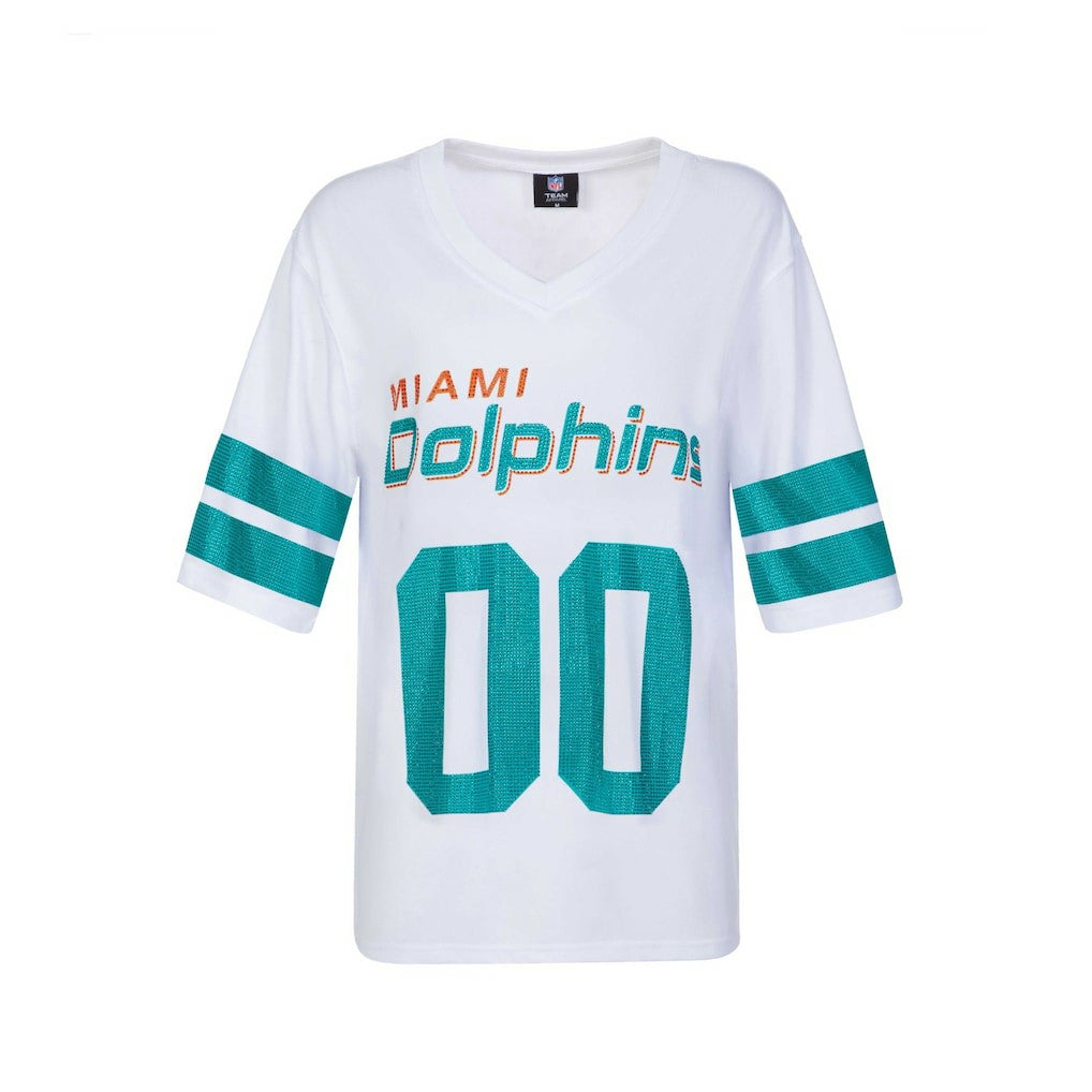 Miami Dolphins Cuce Women's Rhinestone V-Neck Tunic - White for sale