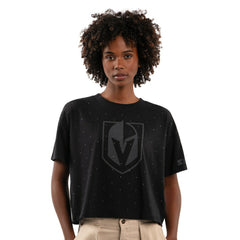 Vegas Golden Knights Starter Women's Rhinestone Sprinkle Boxy Cropped T-Shirt - Black T-shirts