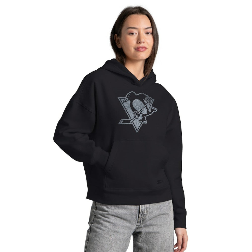 Pittsburgh Penguins Starter Women's Rhinestone Relaxed Hoodie - Black Hoodies