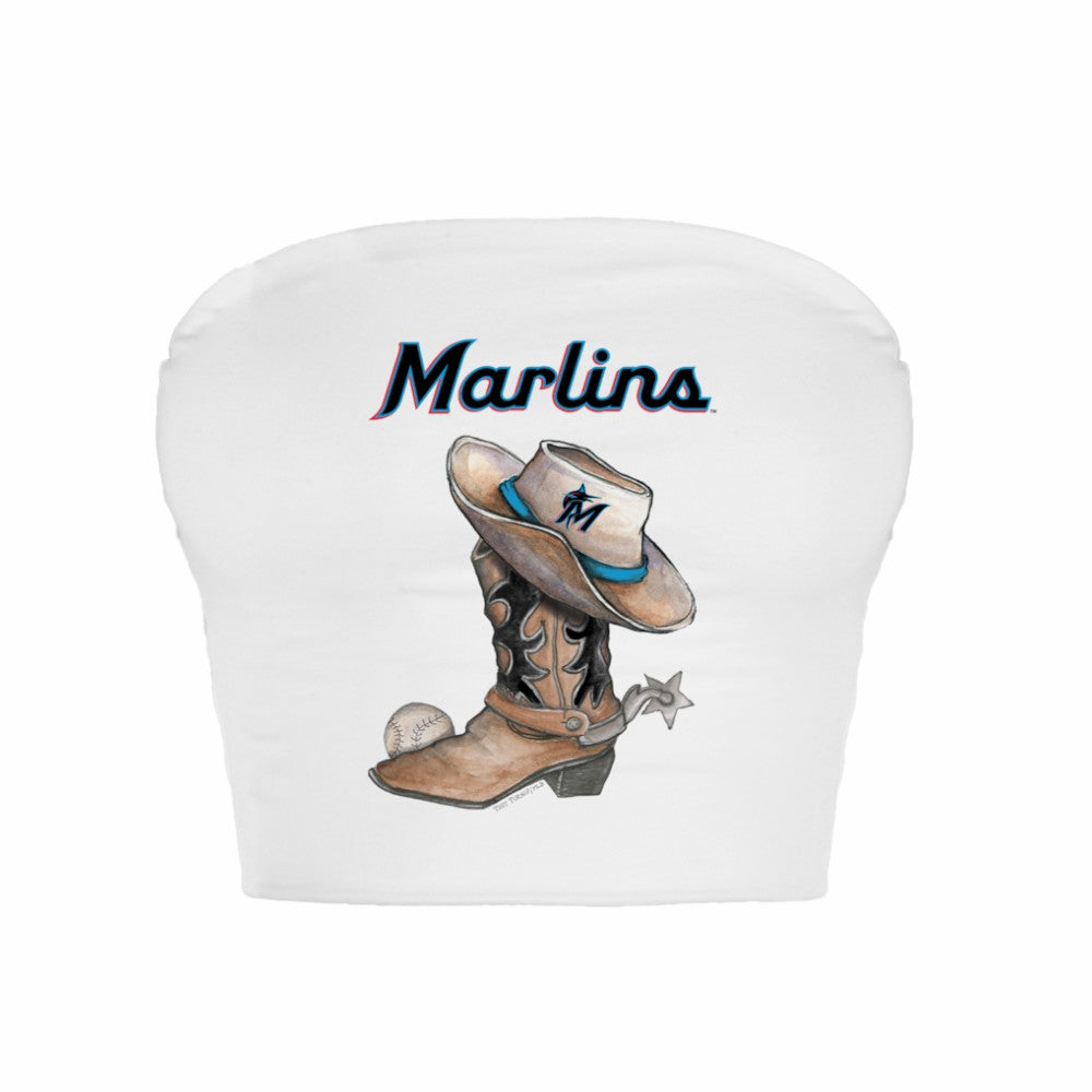 Miami Marlins Tiny Turnip Women's Cowboy Boot Crop Tube Top White