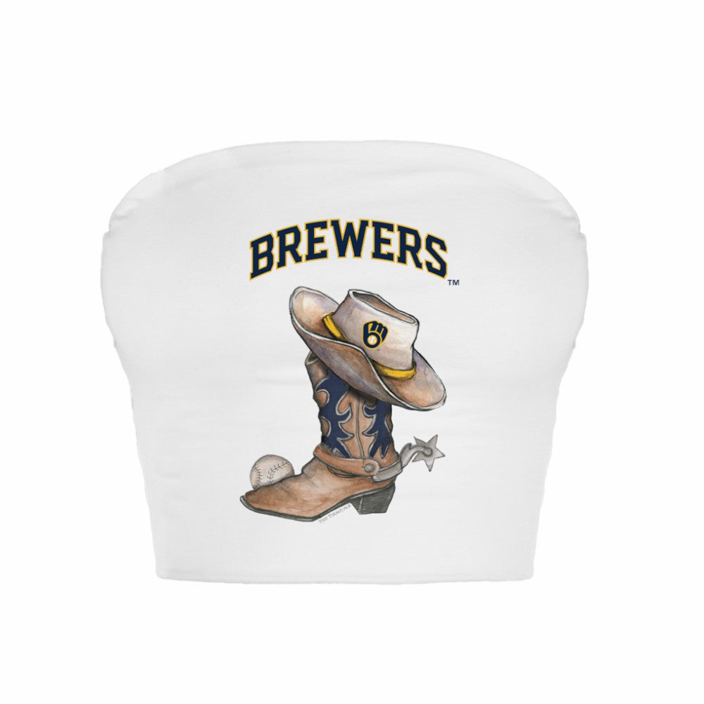 Milwaukee Brewers Tiny Turnip Women's Cowboy Boot Crop Tube Top White