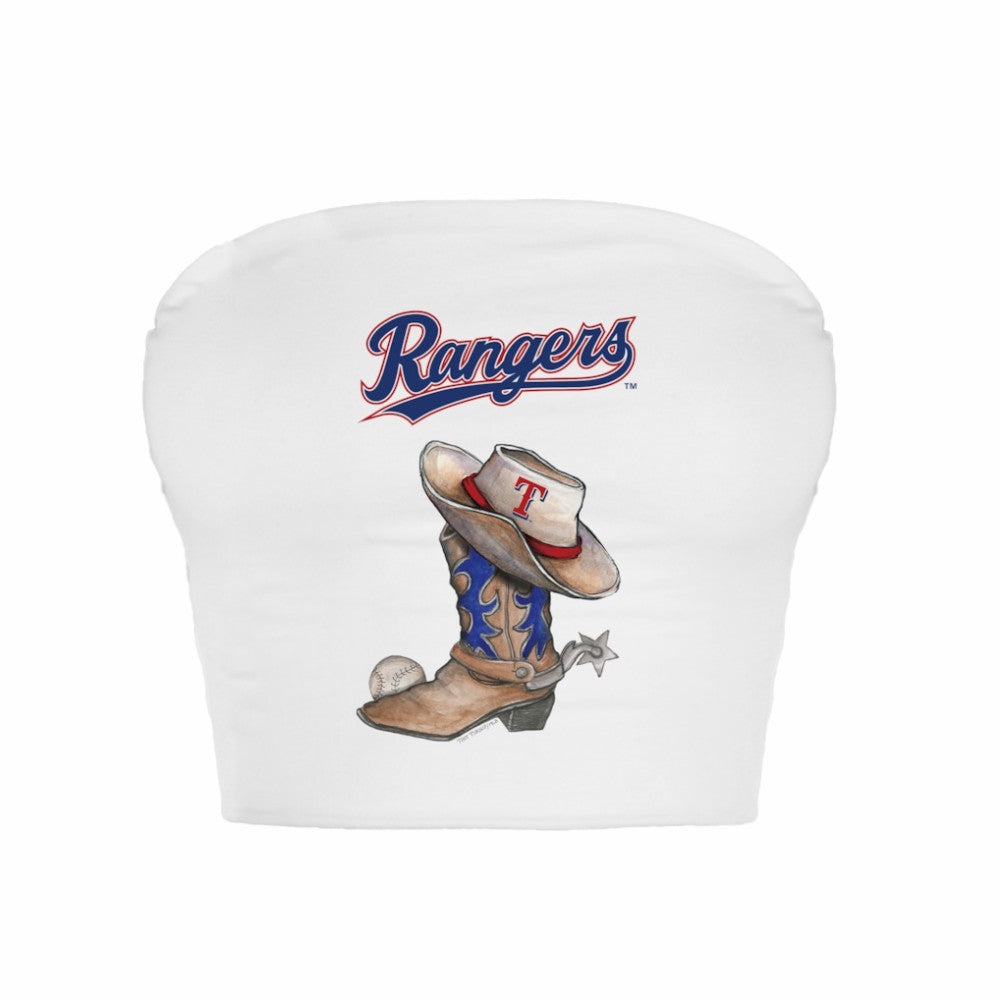 Texas Rangers Tiny Turnip Women's Cowboy Boot Crop Tube Top White