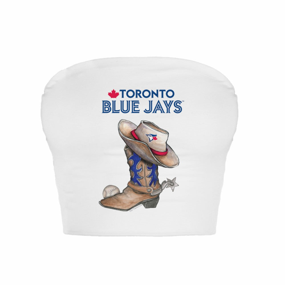 Toronto Blue Jays Tiny Turnip Women's Cowboy Boot Crop Tube Top White