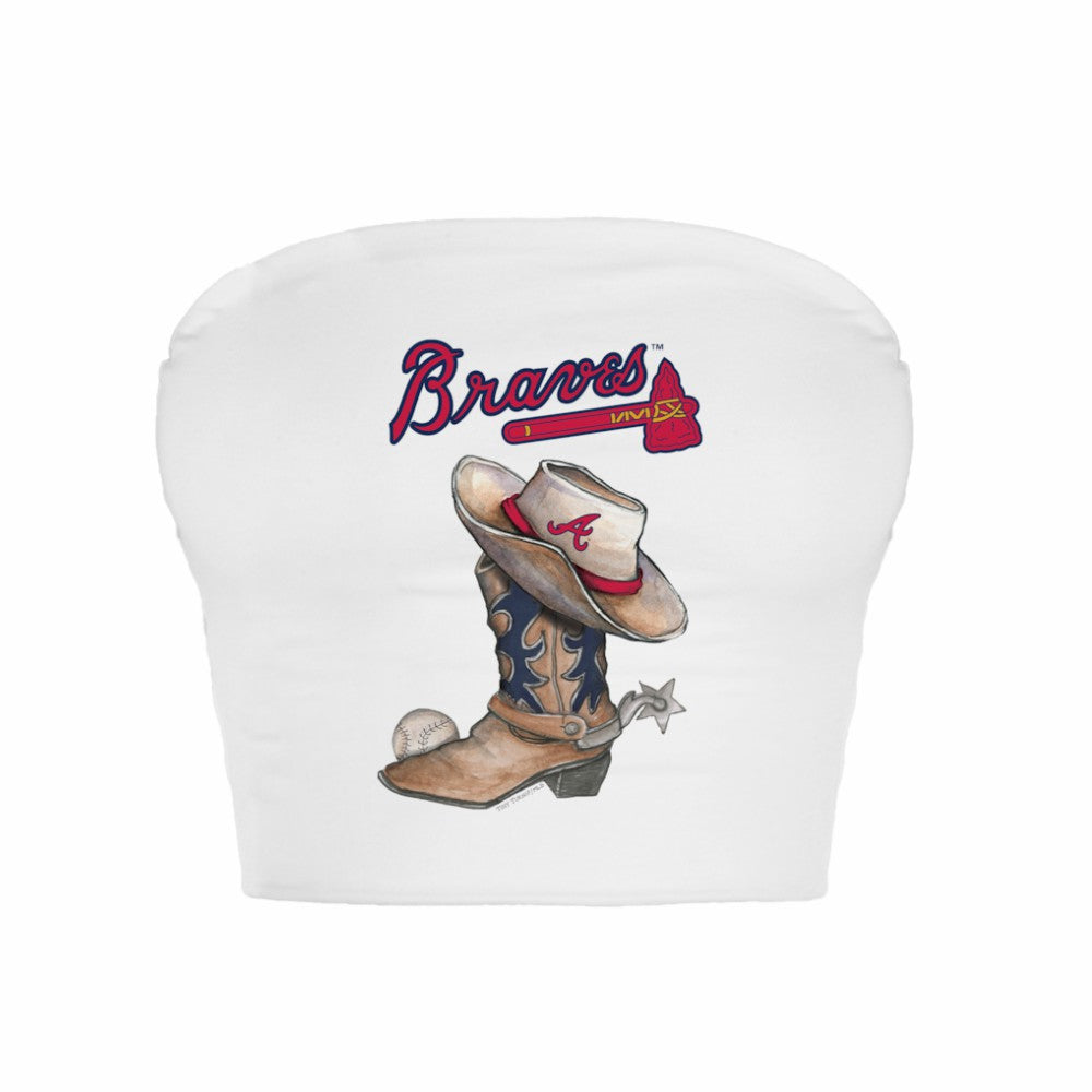 Atlanta Braves Tiny Turnip Women's Cowboy Boot Crop Tube Top White