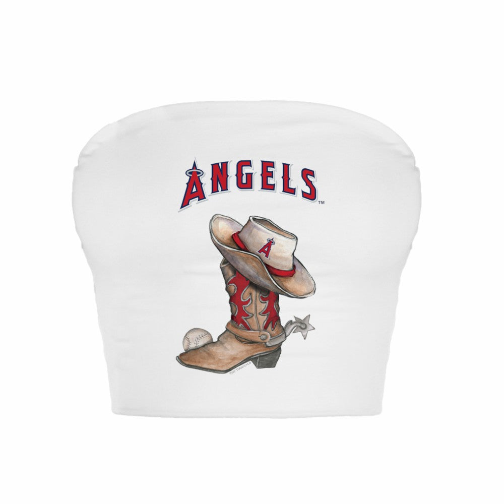 Los Angeles Angels Tiny Turnip Women's Cowboy Boot Crop Tube Top White