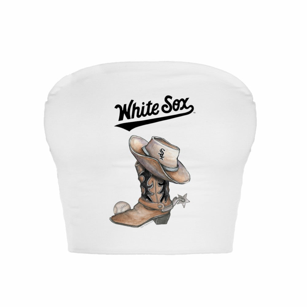 Chicago White Sox Tiny Turnip Women's Cowboy Boot Crop Tube Top White