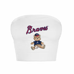 Atlanta Braves Tiny Turnip Women's Teddy Bear Crop Tube Top White