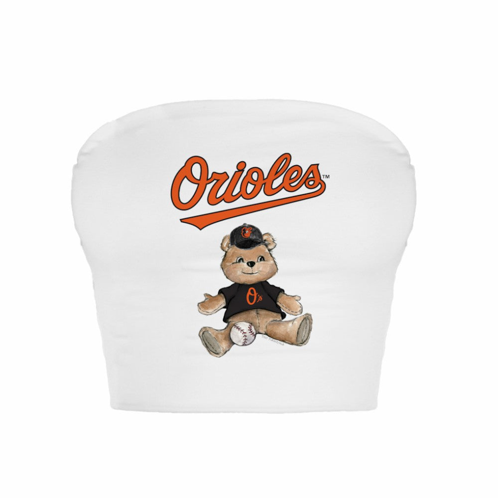 Baltimore Orioles Tiny Turnip Women's Teddy Bear Crop Tube Top White