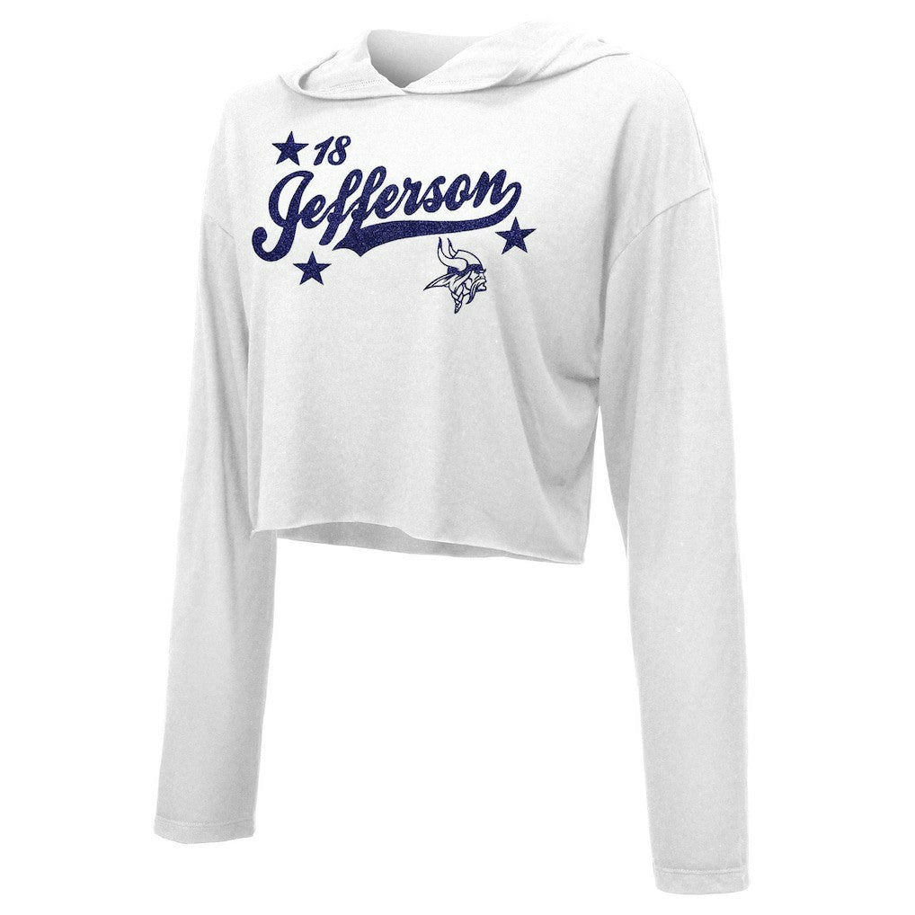 Justin Jefferson Minnesota Vikings Majestic Threads Women's Glitter Wordmark Hoodie - White cheap