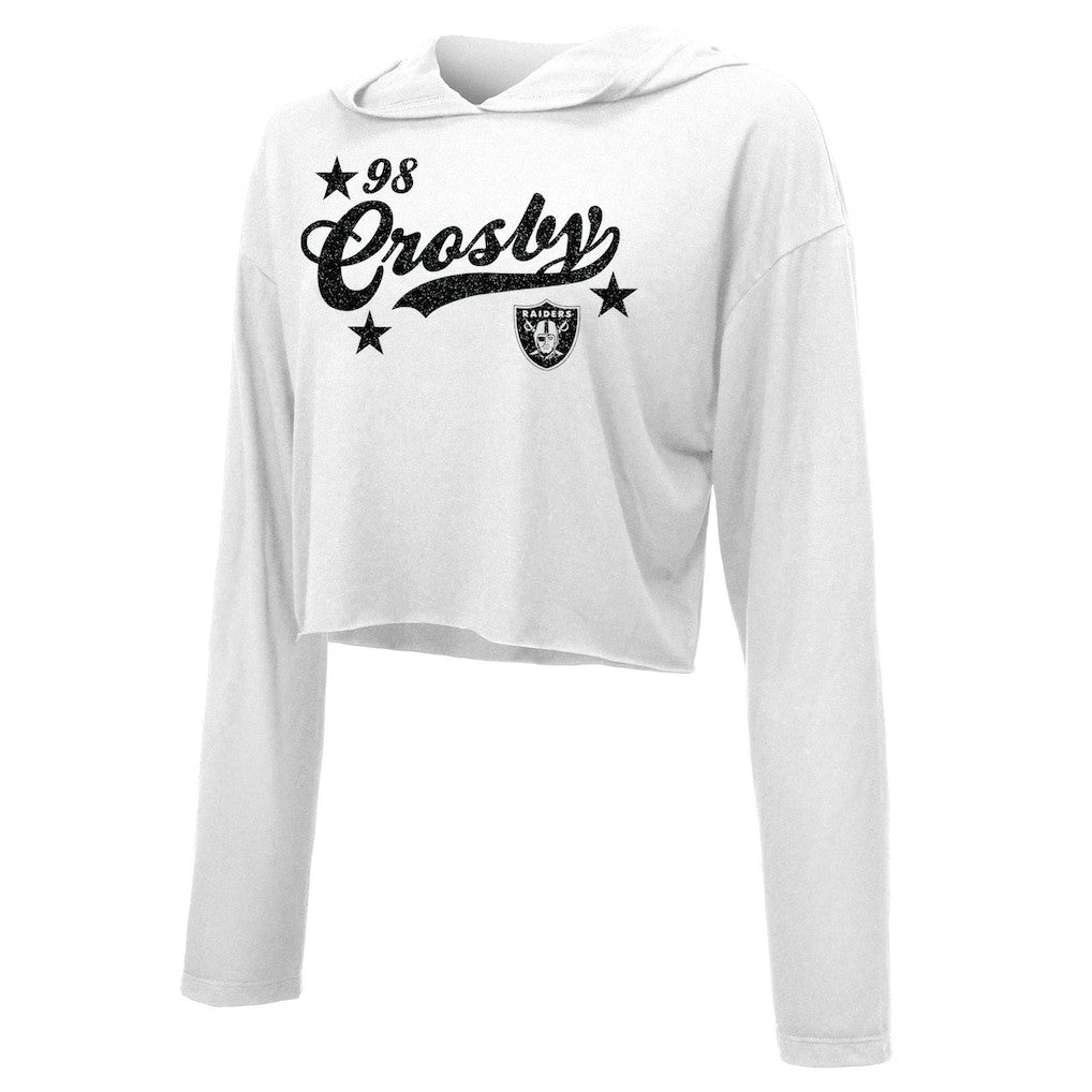 Maxx Crosby Las Vegas Raiders Majestic Threads Women's Glitter Wordmark Hoodie - White sale