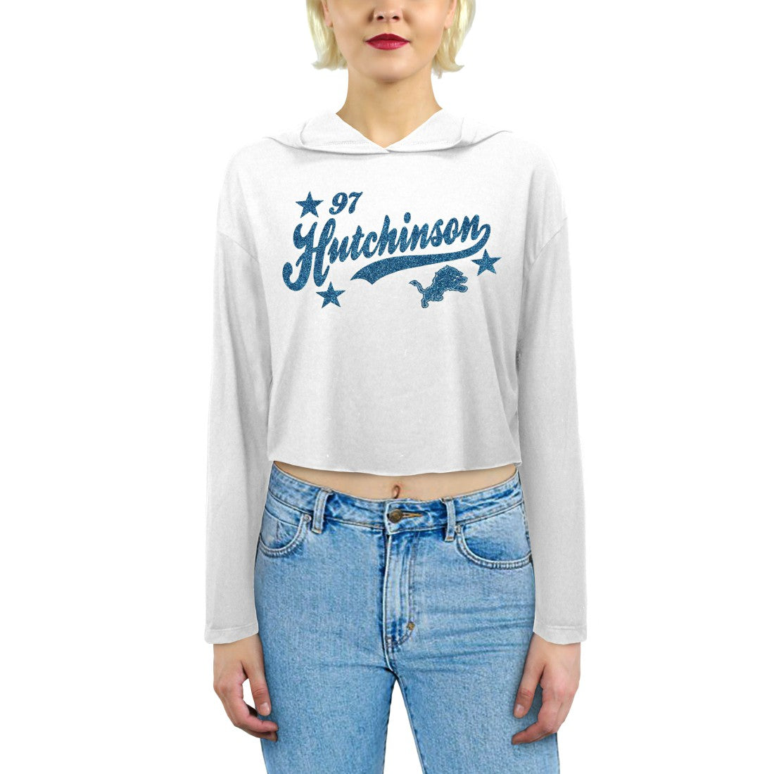 Aidan Hutchinson Detroit Lions Majestic Threads Women's Glitter Wordmark Hoodie - White for sale