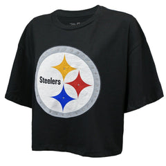 T.J. Watt Pittsburgh Steelers Majestic Threads Women's Swarovski Crystals Boxy Cropped Name & Number T-Shirt - Black for sale