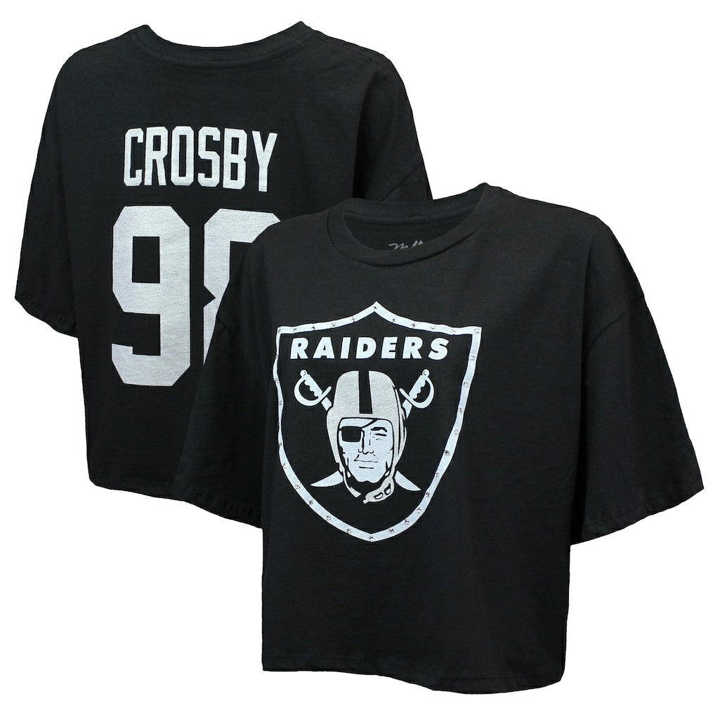 Maxx Crosby Las Vegas Raiders Majestic Threads Women's Swarovski Crystals Boxy Cropped Name & Number T-Shirt - Black on sale