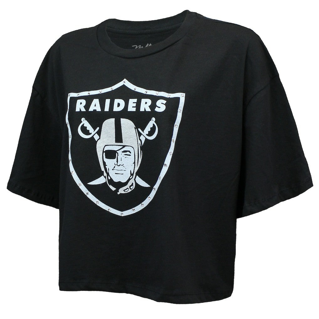 Maxx Crosby Las Vegas Raiders Majestic Threads Women's Swarovski Crystals Boxy Cropped Name & Number T-Shirt - Black on sale