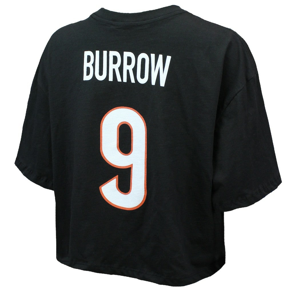 Joe Burrow Cincinnati Bengals Majestic Threads Women's Swarovski Crystals Boxy Cropped Name & Number T-Shirt - Black outlet