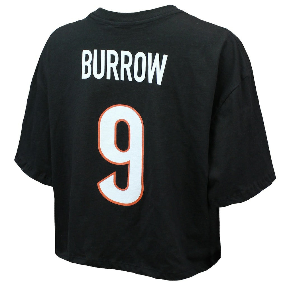 Joe Burrow Cincinnati Bengals Majestic Threads Women's Swarovski Crystals Boxy Cropped Name & Number T-Shirt - Black outlet