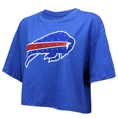 Josh Allen Buffalo Bills Majestic Threads Women's Swarovski Crystals Boxy Cropped Name & Number T-Shirt - Royal outlet