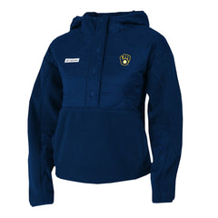 Milwaukee Brewers Women's Cloud Point Hooded Fleece Half-Snap Pullover Jacket Navy