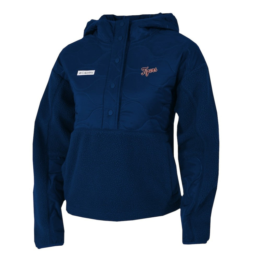 Detroit Tigers Women's Cloud Point Hooded Fleece Half-Snap Pullover Jacket Navy