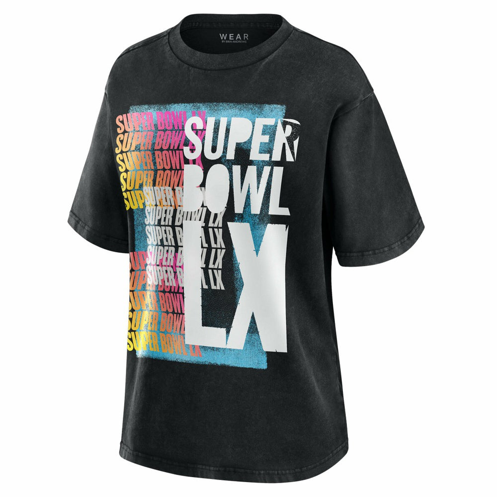 Super Bowl LX WEAR by Erin Andrews Women's Vintage Boyfriend T-Shirt - Black discount