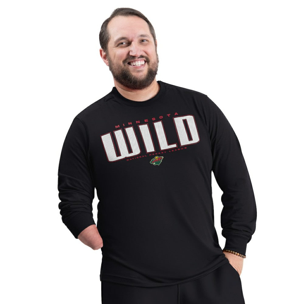Minnesota Wild G-III Sports by Carl Banks Adaptive Mesh Effect Long Sleeve T-Shirt - Black T-shirts