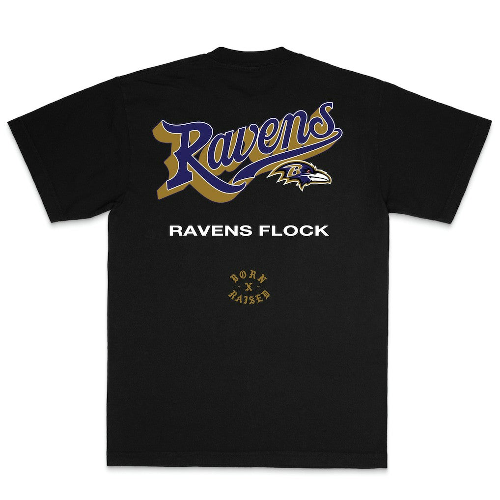 Baltimore Ravens Born x Raised Unisex Pro Script T-Shirt - Black on sale