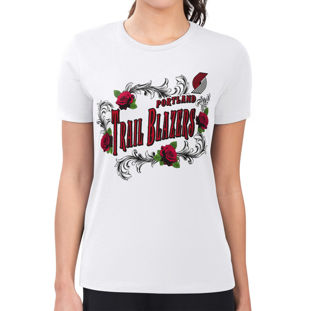 Portland Trail Blazers G-III 4Her by Carl Banks Women's Super-Slim Fit Lightweight Roses Crew Neck T-Shirt - White on sale