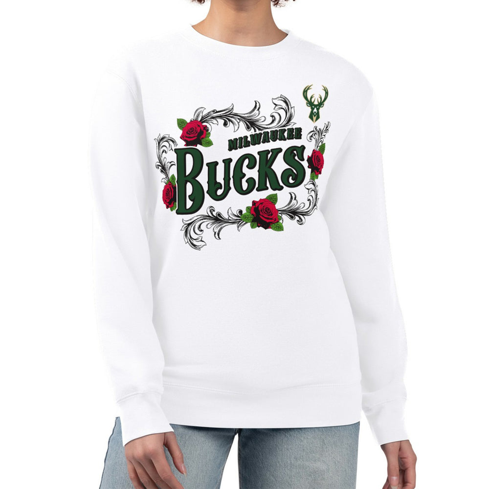Milwaukee Bucks G-III 4Her by Carl Banks Women's Roses Fleece Tri-Blend Sweatshirt - White shop