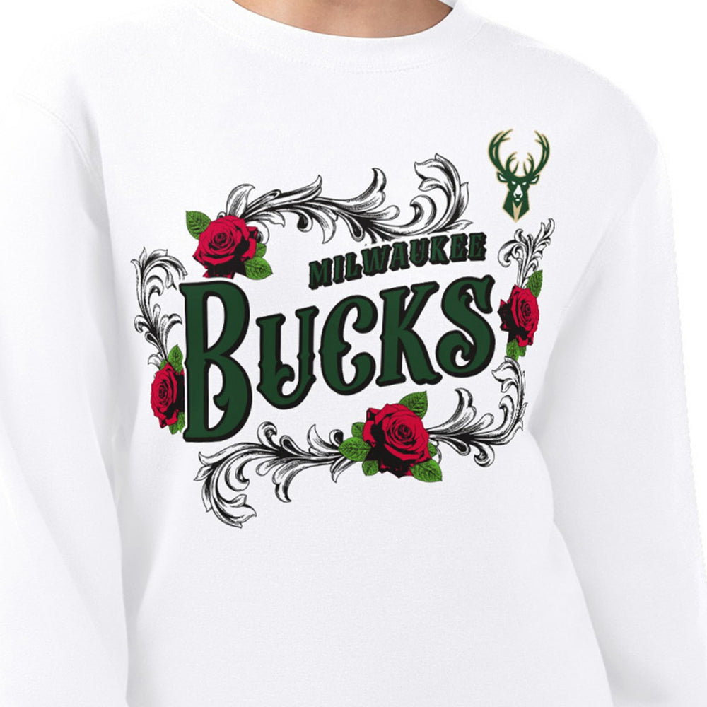 Milwaukee Bucks G-III 4Her by Carl Banks Women's Roses Fleece Tri-Blend Sweatshirt - White shop
