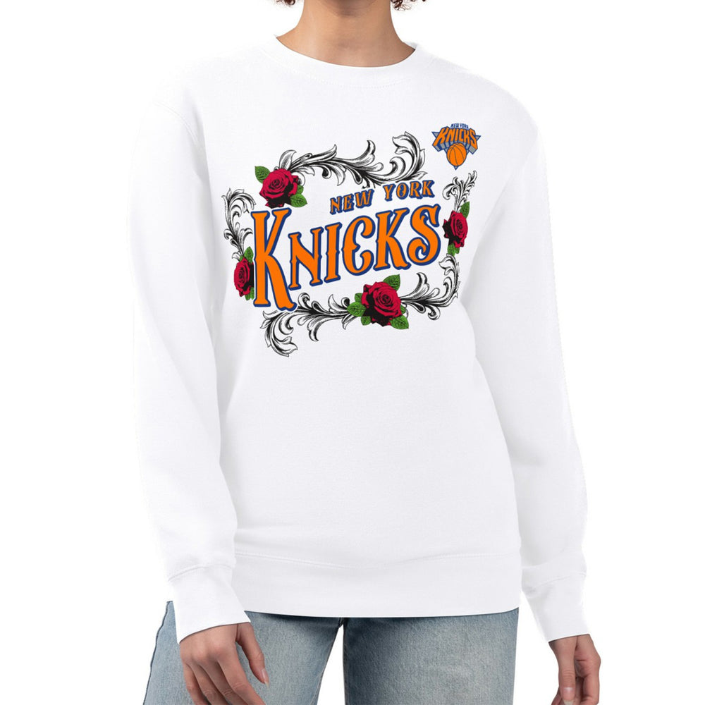 New York Knicks G-III 4Her by Carl Banks Women's Roses Fleece Tri-Blend Sweatshirt - White cheap