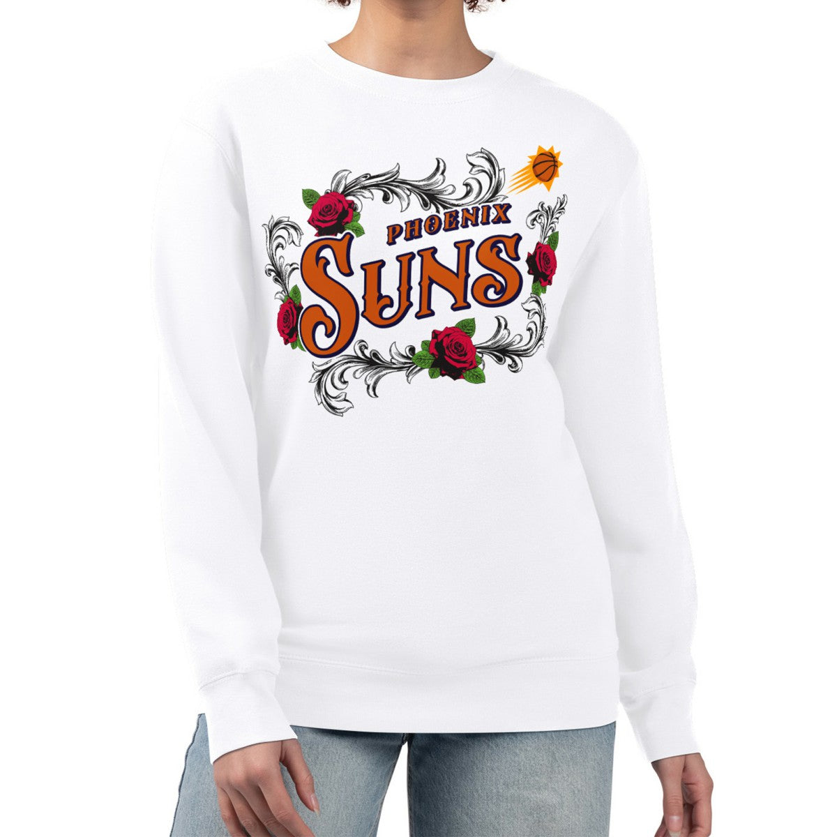 Phoenix Suns G-III 4Her by Carl Banks Women's Roses Fleece Tri-Blend Sweatshirt - White shop