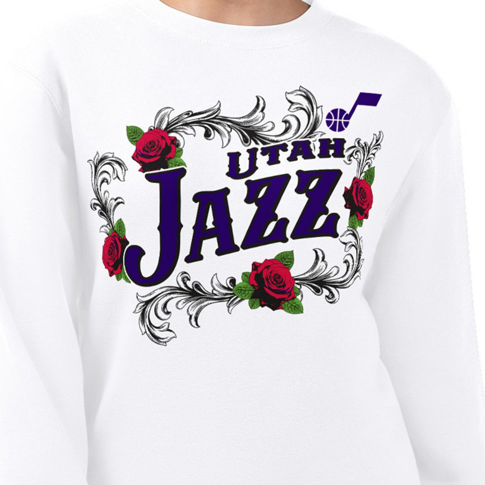 Utah Jazz G-III 4Her by Carl Banks Women's Roses Fleece Tri-Blend Sweatshirt - White cheap