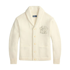 New York Yankees Polo Ralph Lauren Wool Shawl Button-Up Cardigan Cream