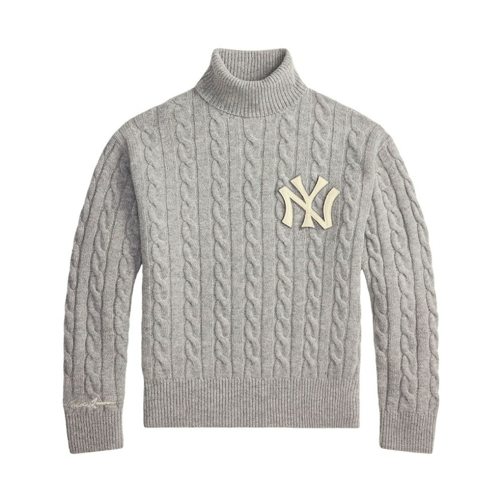 New York Yankees Polo Ralph Lauren Wool Turtleneck Sweater Heather Gray