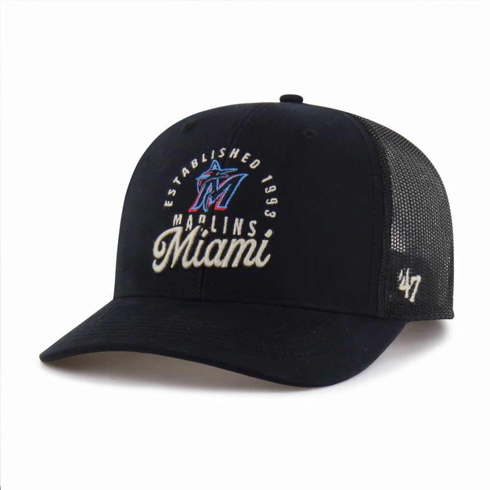 Miami Marlins Pitstop Trucker Adjustable Hat Black