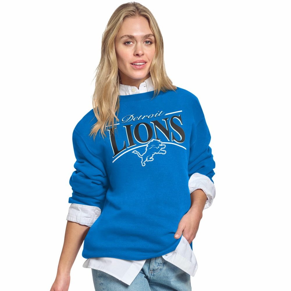 Detroit Lions Starter Women's Arch Stripe Fleece Crewneck Sweatshirt - Blue online